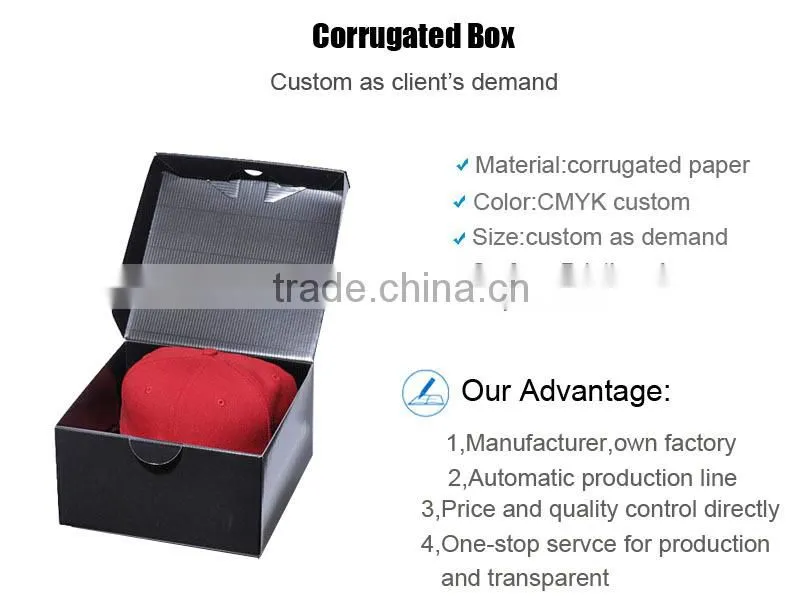 Square Folding Hat Shipping Box Black With Logo Print Custom