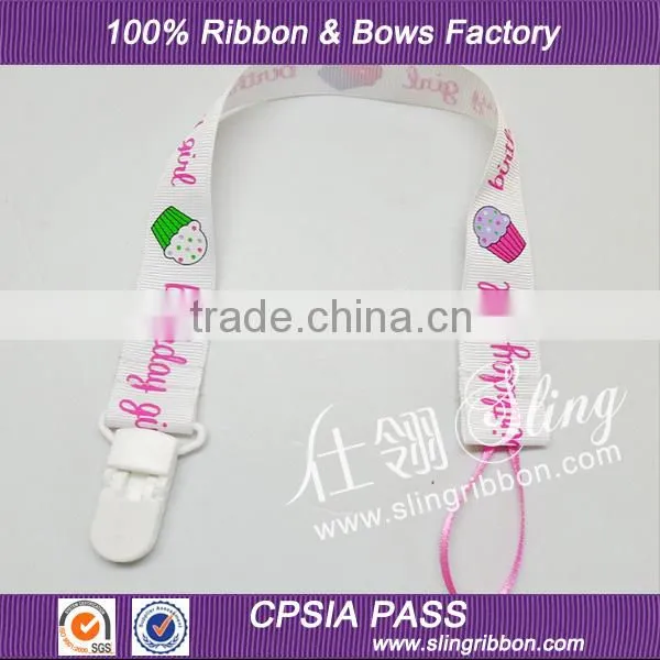Printed Grosgrain Ribbon Baby Pacifier Clip