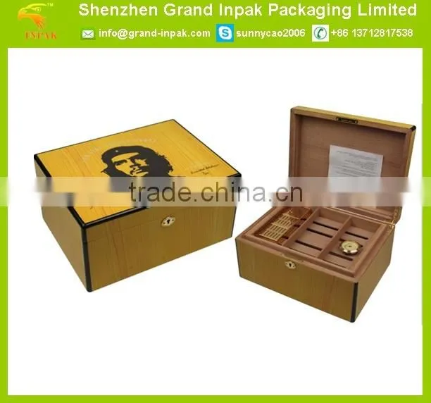 Wood cigar compartment storage box with leaf and cover