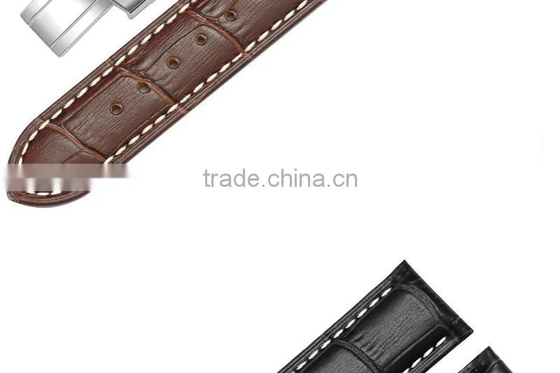 Men Waterproof Classic Head Layered Genuine Cow Leather Butterfly Clasp Watch Band 22mm 24mm