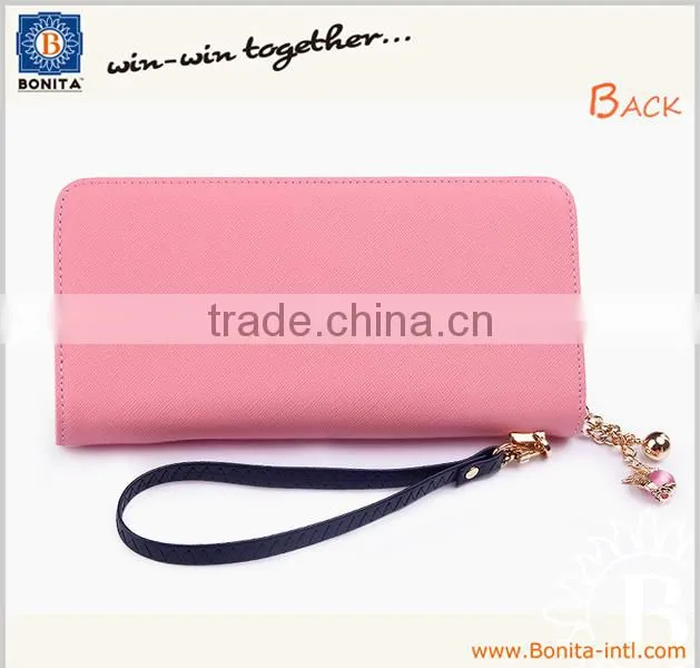 2015 Fashion custom handmade luxury women zipped cheap leather wallet lady