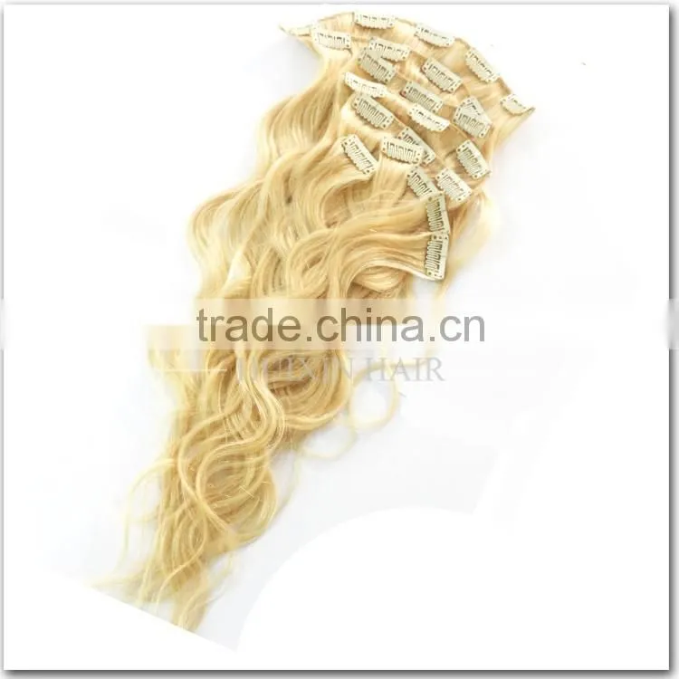 Blonde Cambodian Human Hair Wavy Clip In Hair Extension