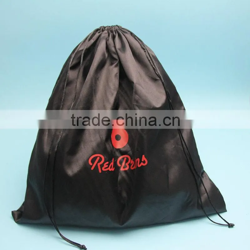 wholesale China luxury drawstring closure satin hair extensions bag with customzied logo printed