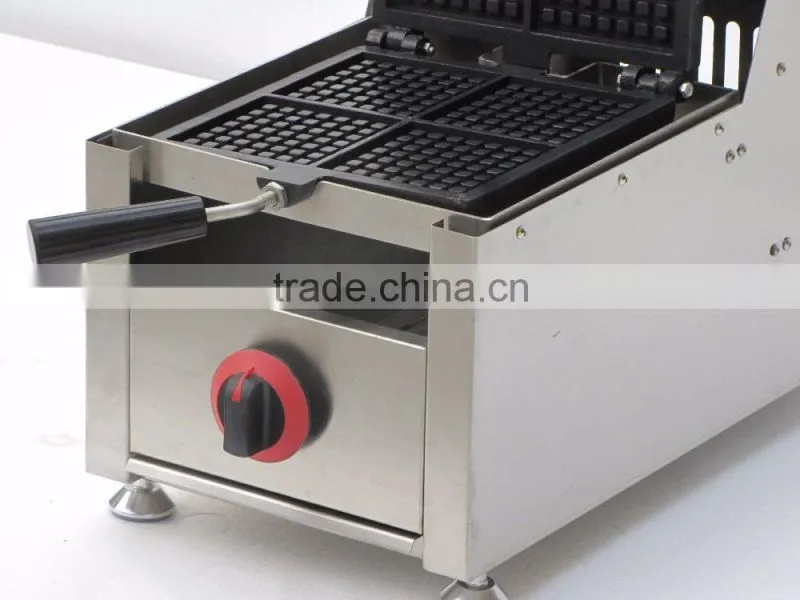 Stainless Steel Gas style four slices 180 degrees rotated industrial square gas waffle maker, Liege belgian Gas waffle baker