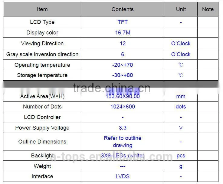 7.0 inch color tft capacitive touch screen with wide temperture(-30~80degree)
