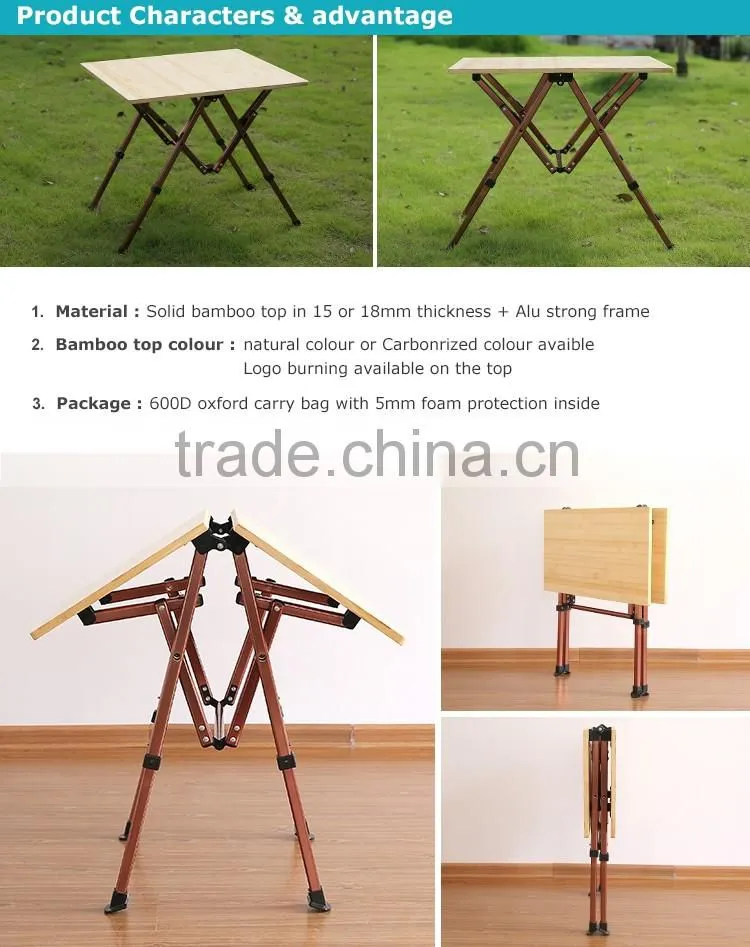 China height adjustable folding bamboo table outdoor use supplier