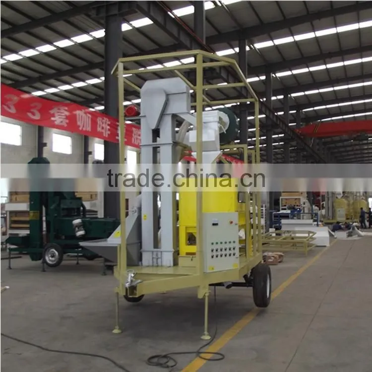 combined seed processing machine with rotary seed cleaner and seed treater