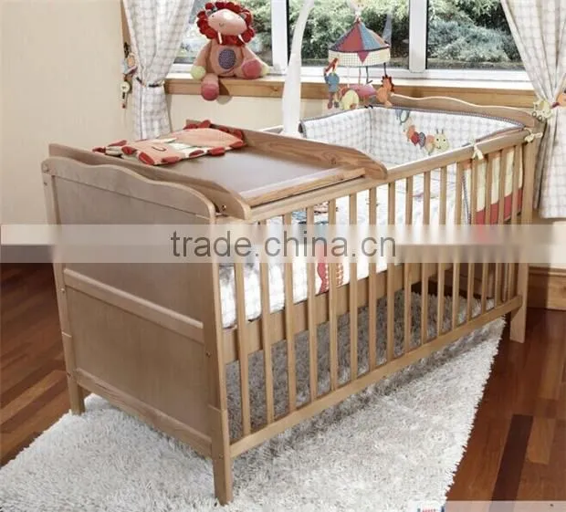 Europe standard Wooden nursery baby bed, 2 in 1 baby cot toddler bed