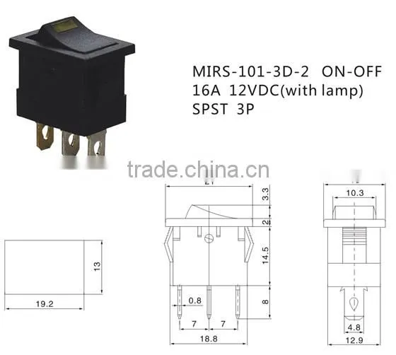 MIRS-101-3D-2 SPST 3P 12VDC ON-OFF Automotive Switches