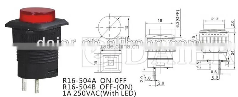 R16-504AD 16mm ON-OFF 12V led push button switch