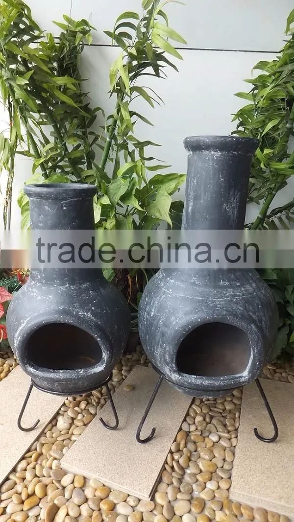 Mexican clay chiminea in grey color