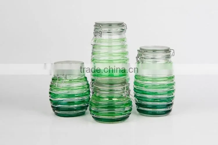 650ml-1800ml clear embossed glass mason canning jar with flip sealed lid