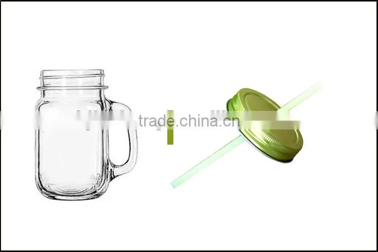 4 pcs drinking glass mason jar set with handle and straw