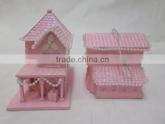 Shabby Pink Glitter Christmas Village Houses