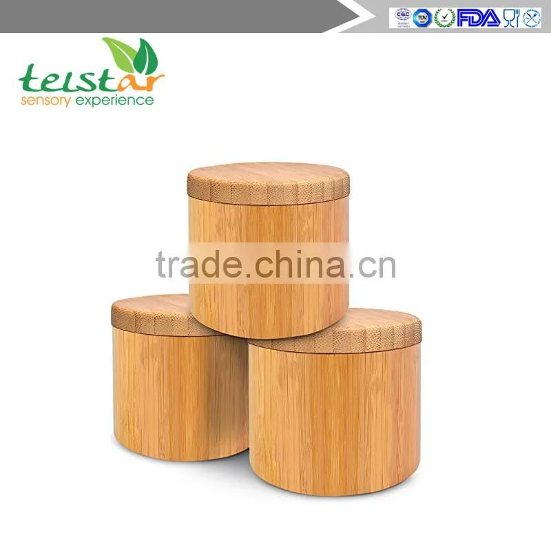 Round Bamboo Salt Box with Magnetic Closure is Eco-Friendly, 100% Organic bamboo, Professional-Grade, salt and pepper shaker