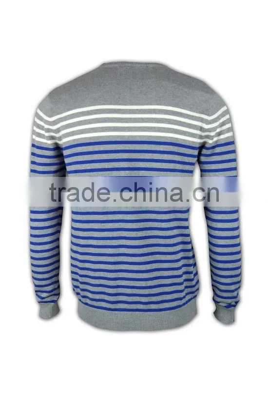ISO9001/BSCI Manufature blue v-neck striped design wool sweater