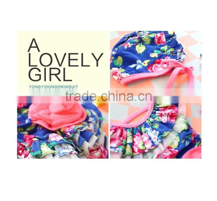 Children swimwear piece swimsuit girls swimming cap swimming beach with floral dress