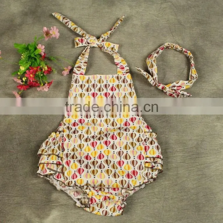 Cotton Foral Prints Frill Backless Infant Girl Rompers
