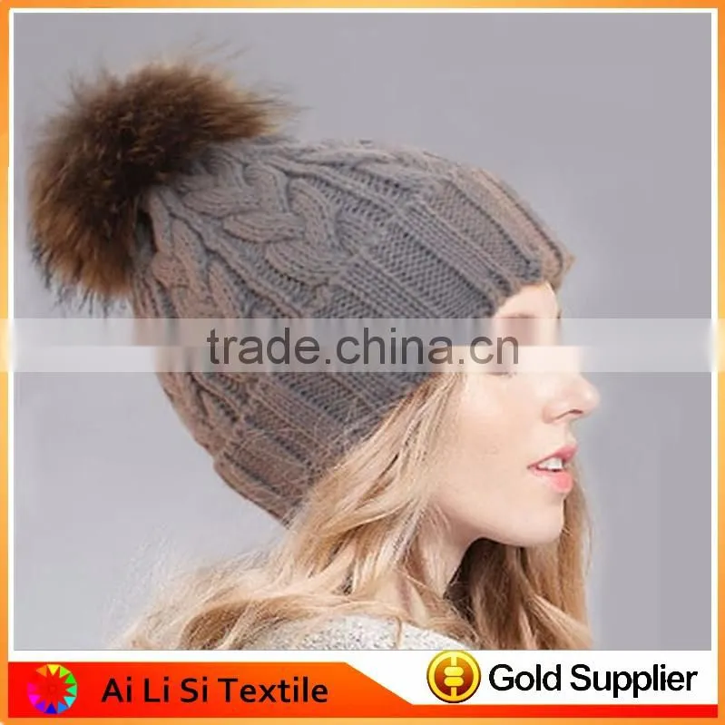 Fashion Colorful Acrylic Winter Beanie Hat, Winter Hats With Fur Pompoms,Custom Knitted Wool Hats