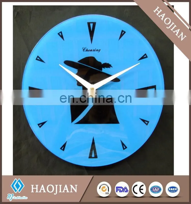 sublimation tempered smooth surface glass clock with hands and mechanism