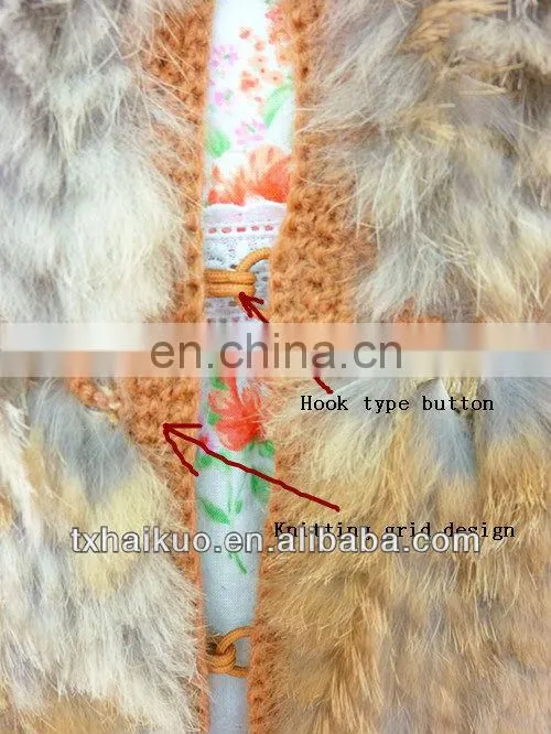 2013 ladies new fashion rabbit fur Knitting grid design brown orange vest in spring