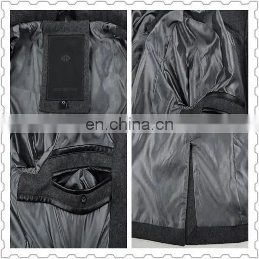 lastest fashion mens hooded woven wool fabric for winter overcoat long
