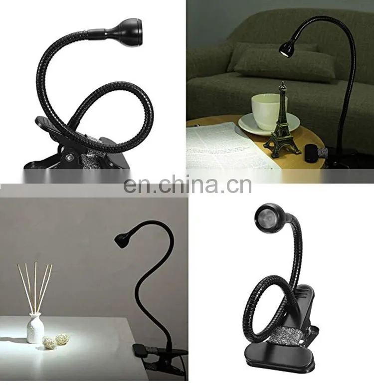 Clip-on table lamp flexible Goose neck adjustable, 1 W eye protection clip light for desk bed computer and music stand