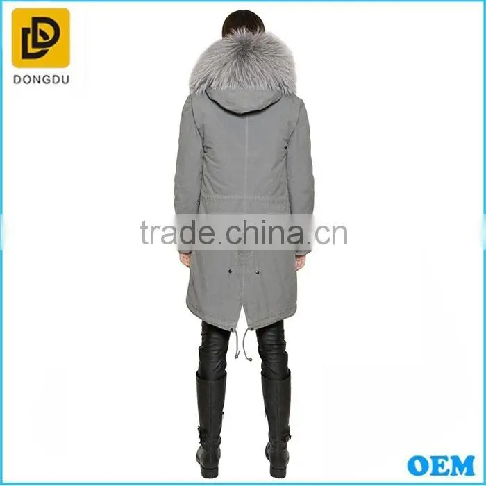 Winter gray cotton fur collar women long coats