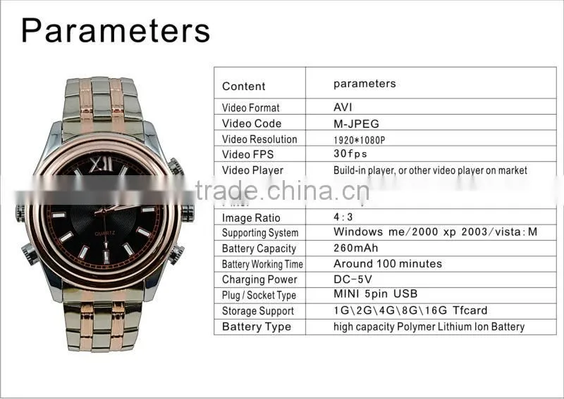 Popular sale JAMES 908-L ULTRA THIN NIGHT VISION 1080p Full-HD CLASSICAL WATCH CAMERA