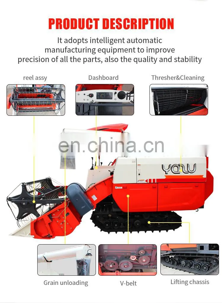 With mechanical and hydraulic gearbox rice paddy reaper harvester