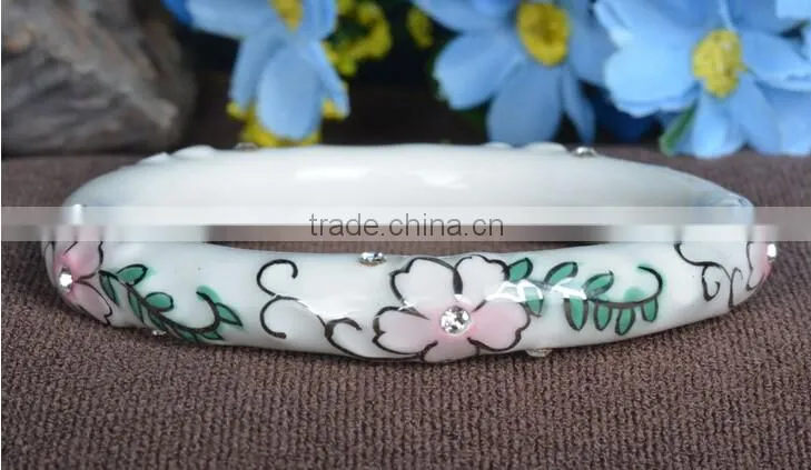 Czech diamond paved enamel famille rose porcelain totoal glazed bangle Ceramic clay bracelet