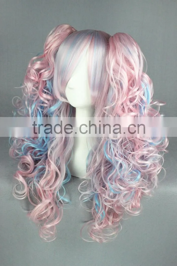 medium multi color lolita 70CM+50CM tonytail wave Clip On Ponytail Hair wig