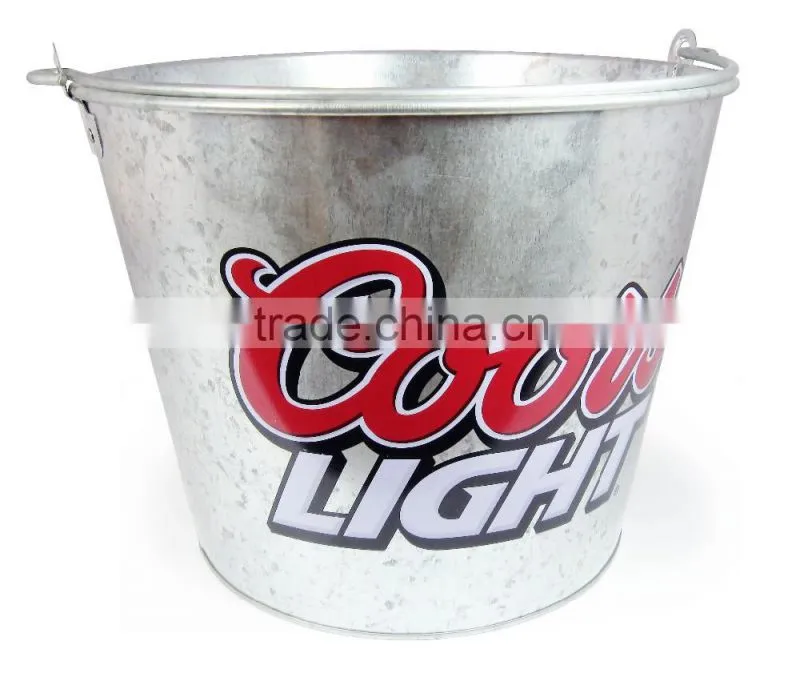 CMYK Logo 8L galvanized iron tin ice bucket, ice pails, beer bucket with openner
