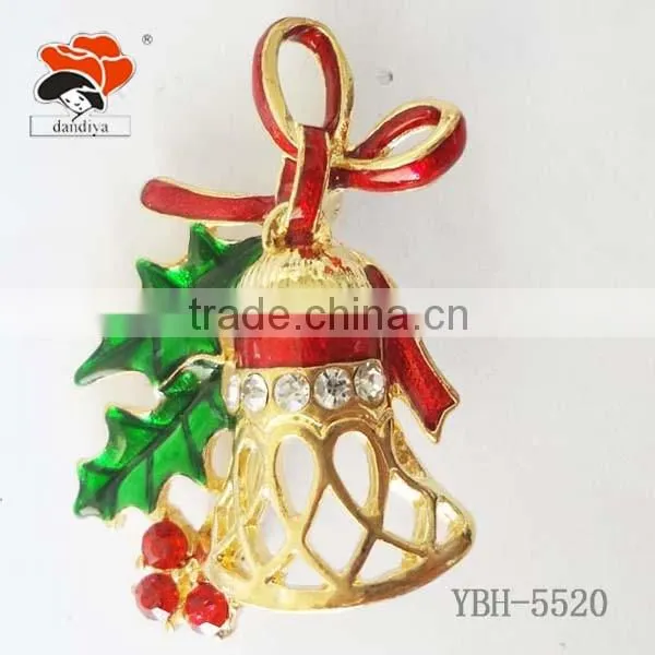 Hot sale fashion women rhinestone alloy brooch bell Christmas style jewelry