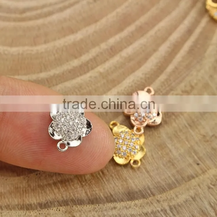 CZ6638 mirco cz pave bracelet flower charm connector,charms for bracelet making