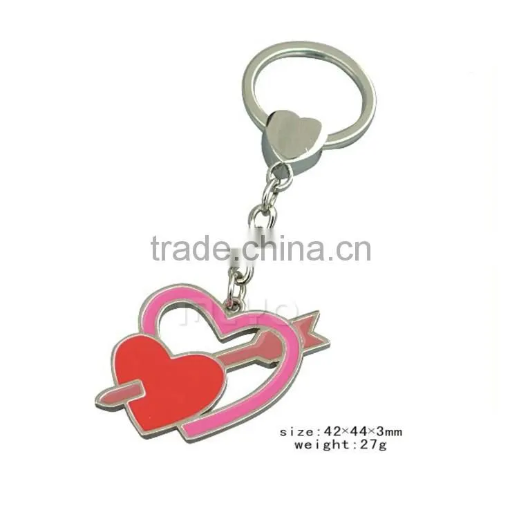 Novelty lovely Cupid double heart metal key chain for holiday gift