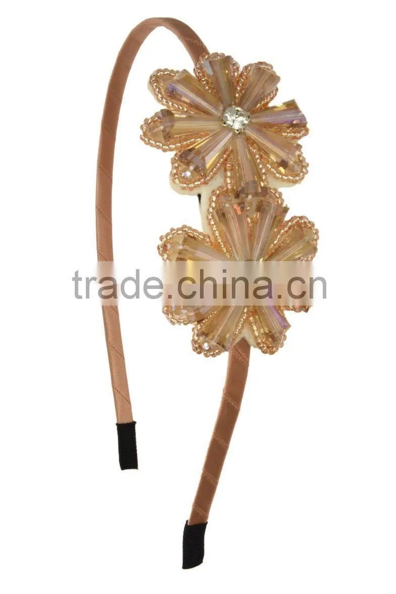 Beaded Double Flowers Hairband/Heanband