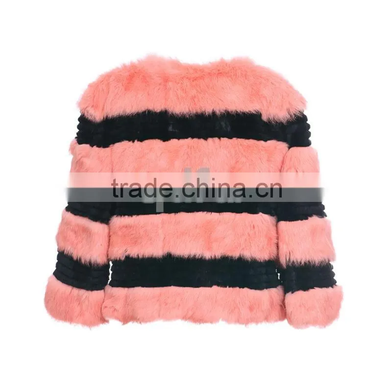 QD30538 Plus Size Intimate Winter Apparel Shearing Black White Rabbit Fur Lady Jacket