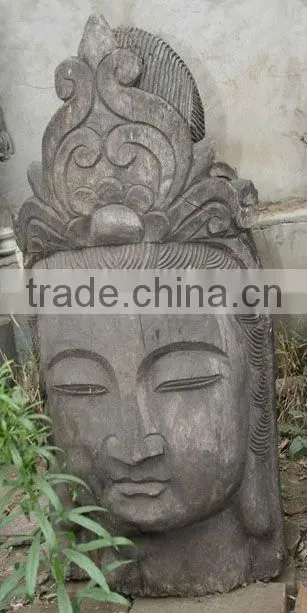 chinese antique hand carved wooden buddha head