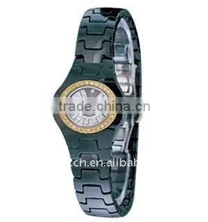 fashion 3atm water resistant ceramic watch costume rhinestone dial face black ceramic watch