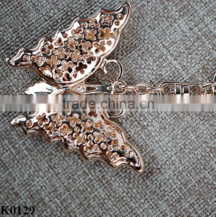 High quality Rhinestone Butterfly Jewelry keychain women key holder chain ring car bag pendant Charm For Wholesale K0129