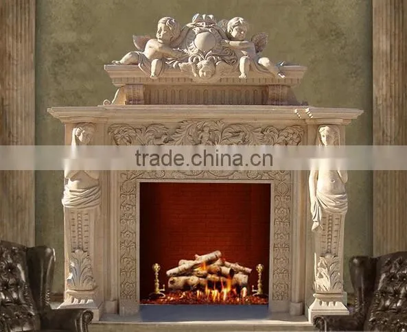 Big Carved Stone Marble Angel Fireplace Mantel Surrounds