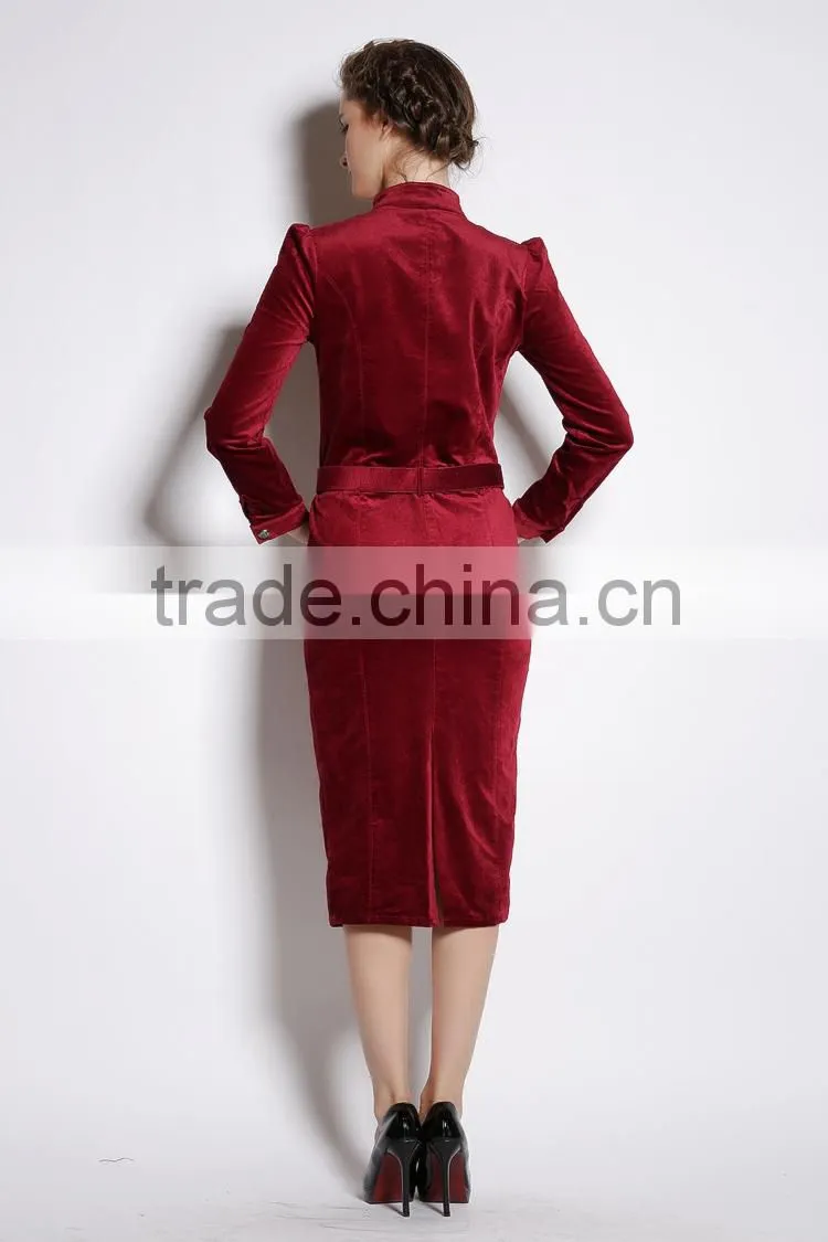 Custom Velvet Ladies Fashion Dresses Winter 2014 high quality woman clothes