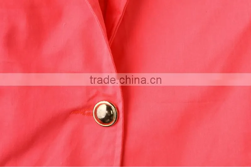 fashion spring neon color ladies'casual tail suit,fashion ladies'jacket with pearl on shoulder and accessory zipper on back