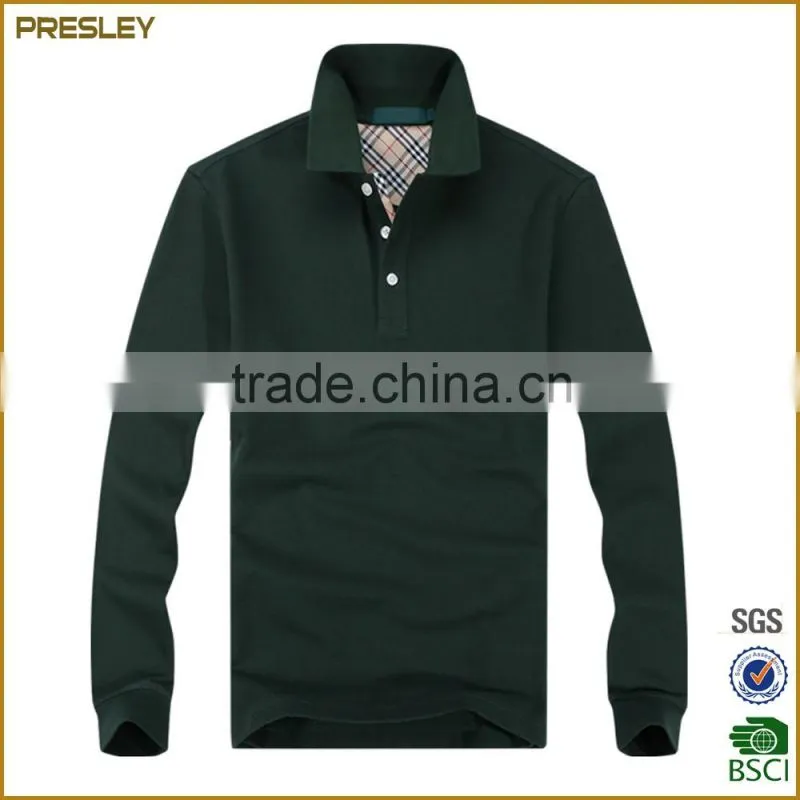 high quality green long sleeve men polo t-shirt with stand collar