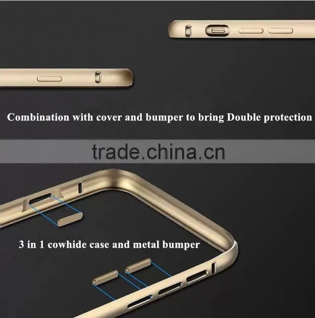 3in1cowhide case and metal bumper,aviation aluminum,PC, For iphone 6/plus Style case cover,