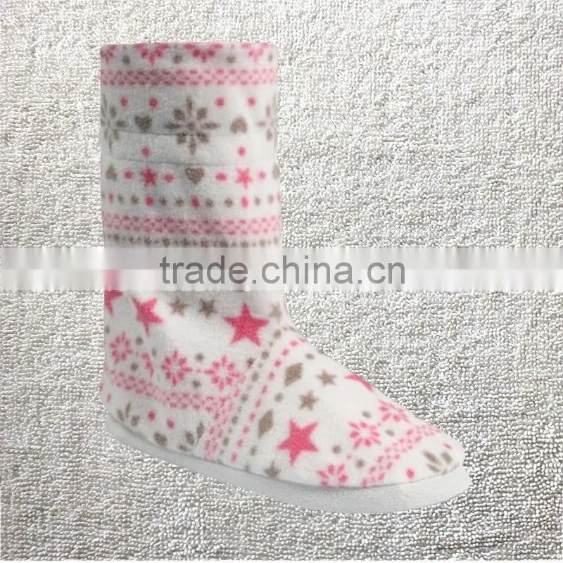 Women winter coral fleece hearts pattern slipper indoor boots