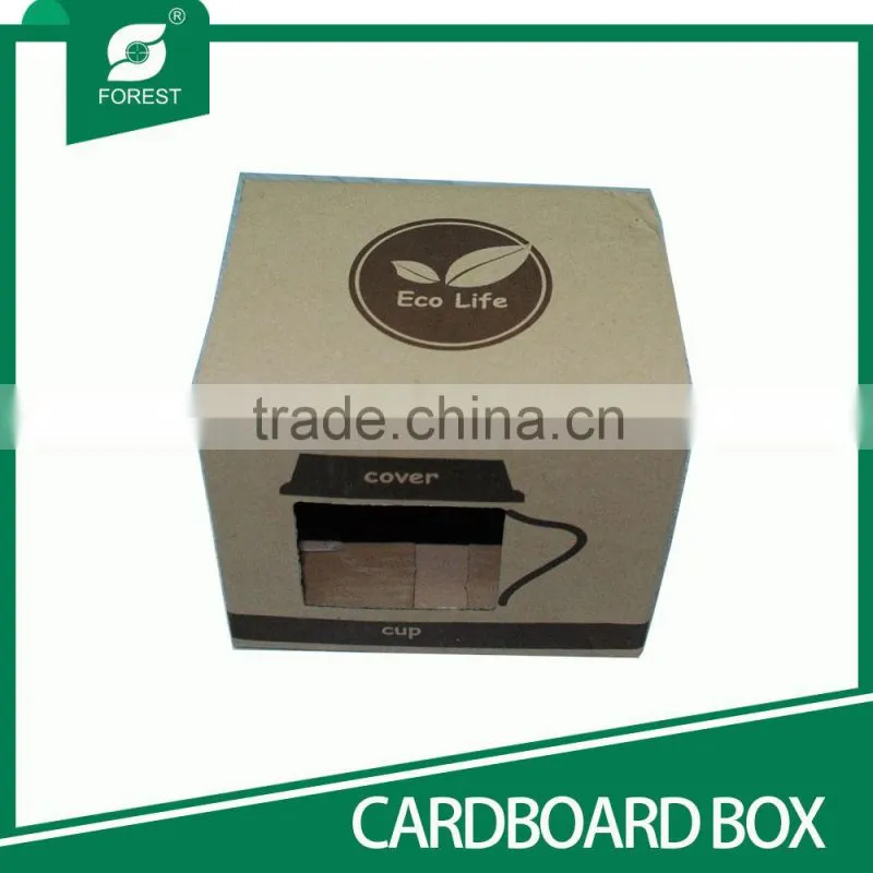 NEW SHAPE BROWN CORRUGATED CARDBOARD PAPER BOX FOR PACKAGING GLASS MUG WITH CLEAR WINDOW
