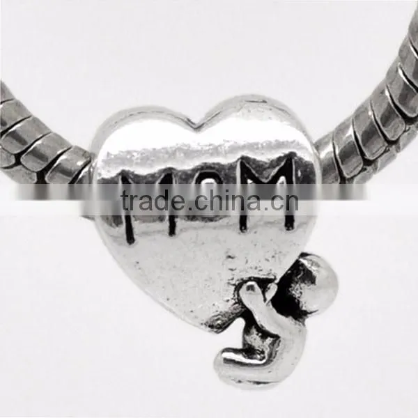 Mom European Beads Antique Silver "MOM" Child Love