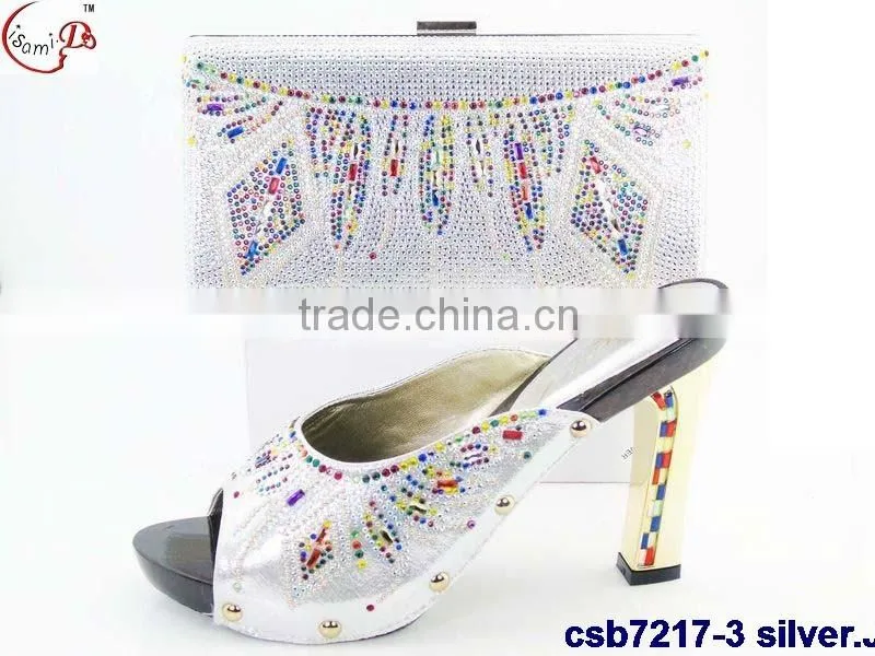 CSB7217 Top fashion latest fashion woman italy style high heel shoes and glitter bags